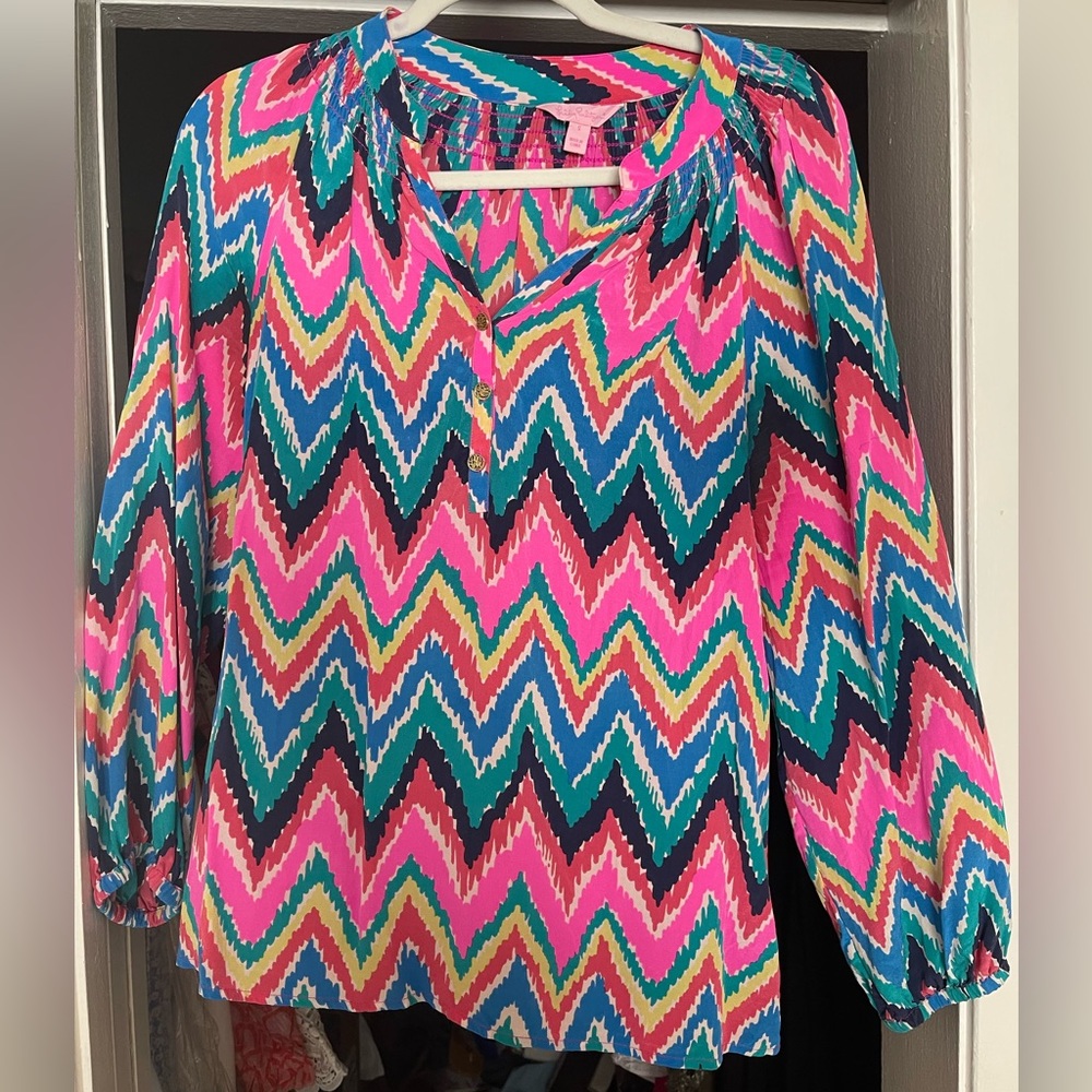 Lilly Pulitzer | Elsa silk chevron top | size S
